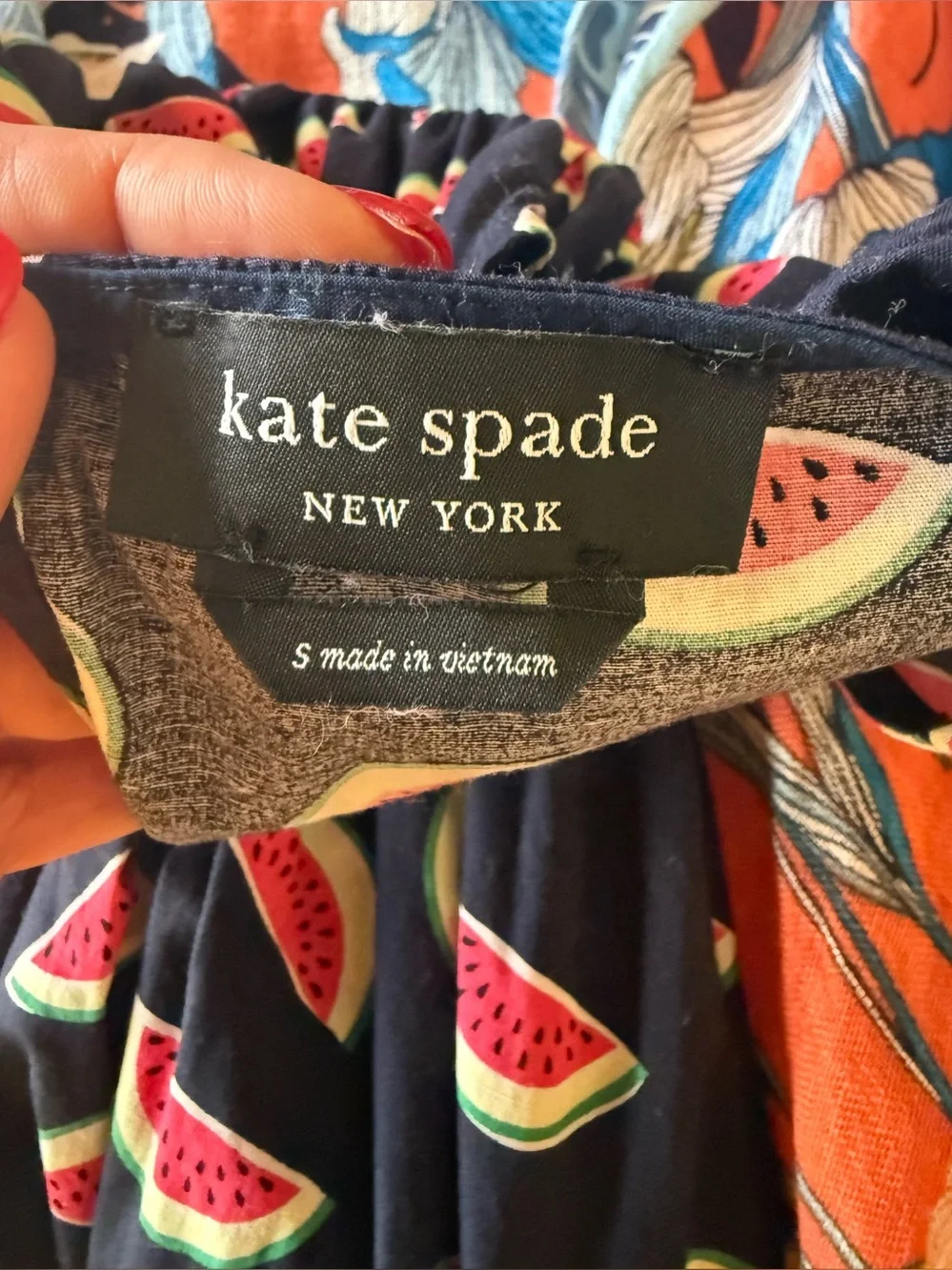 KATE SPADE Navy A-line Watermelon Print Party Blaire Dress SZ S Smocked Pockets